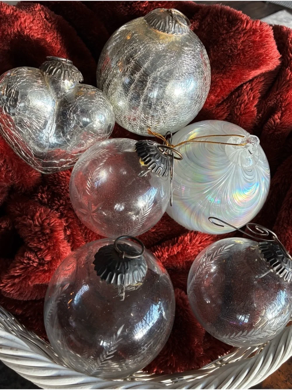 Vintage Ornament Lot of 11 Heavy Thick Kugel Style Glass & Mixed  Decor Set